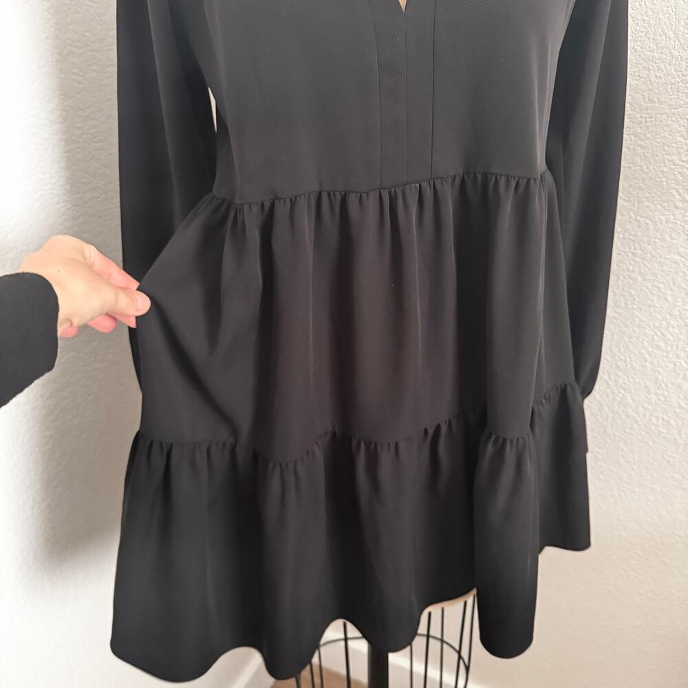 Amanda Uprichard Black Saffron Long Sleeve Tiered Ruffle Mini Dress XS Cocktail - Picture 6 of 11